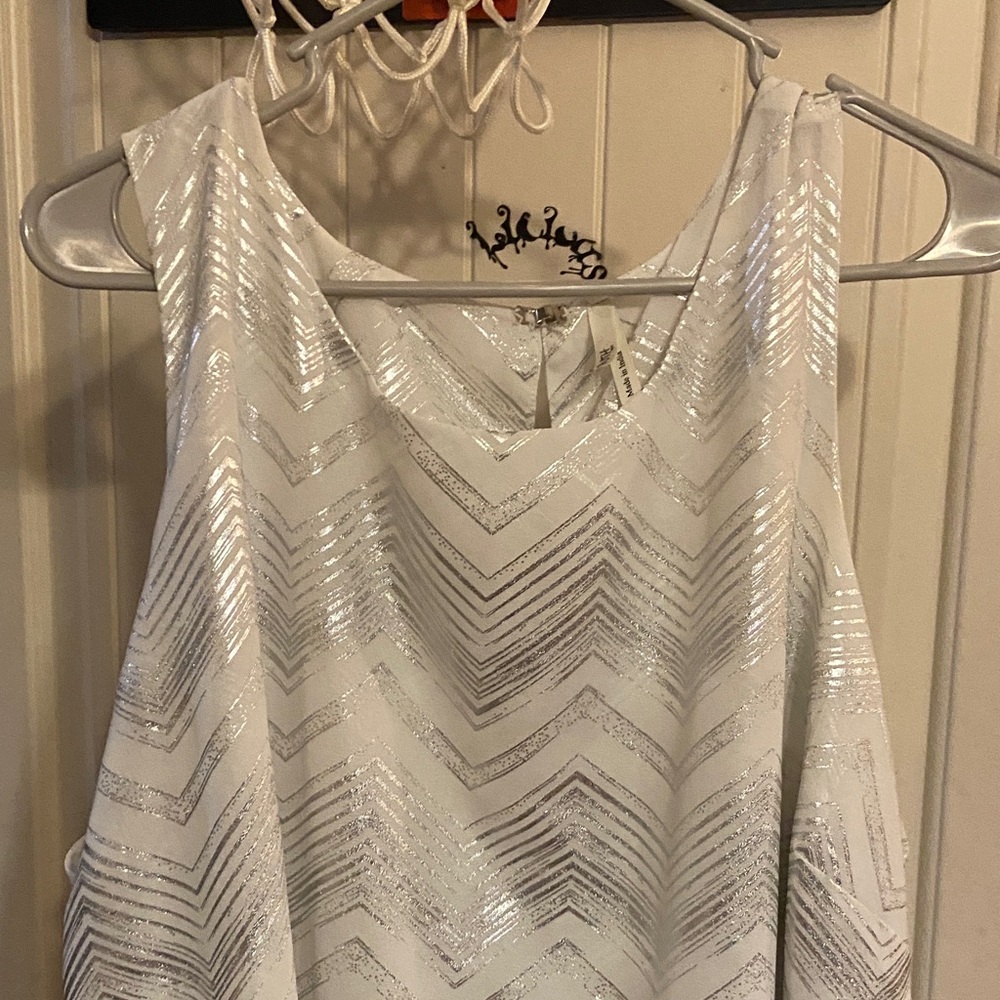 Truth NYC Silver and White Chevron Tank Top